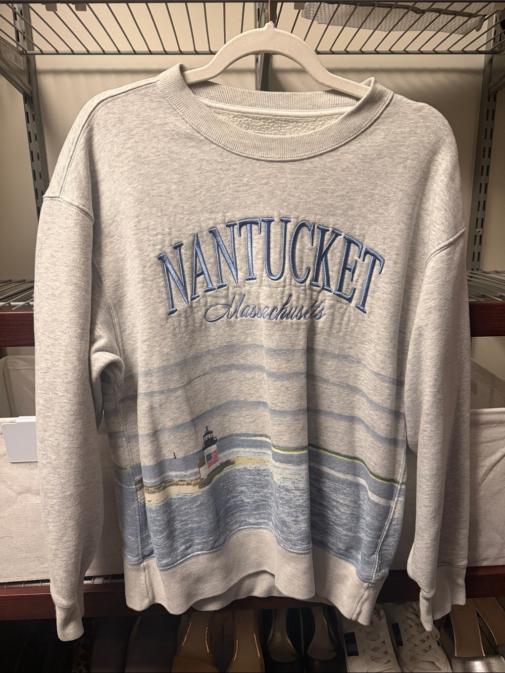 Abercrombie & Fitch Light Gray Nantucket Crewneck with Blue Embroidery